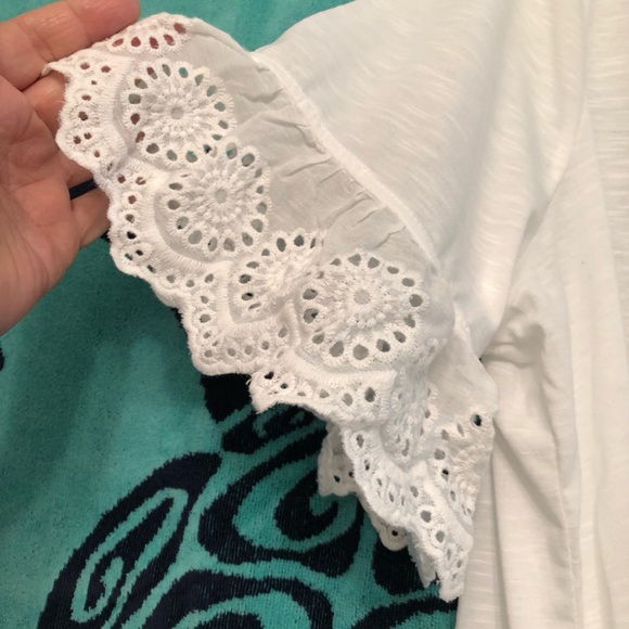 NY Collection Cream Ruffled Short Sleeve Tee - Picture 3 of 8